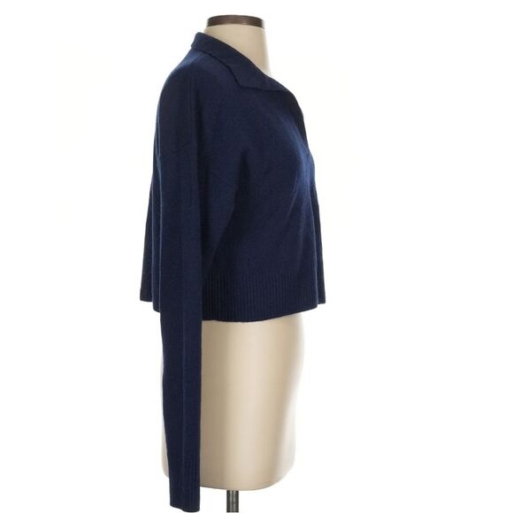 Reformation Beckie Cashmere Sweater Navy Blue Collared Preppy Soft Pull Over XS - Picture 3 of 6